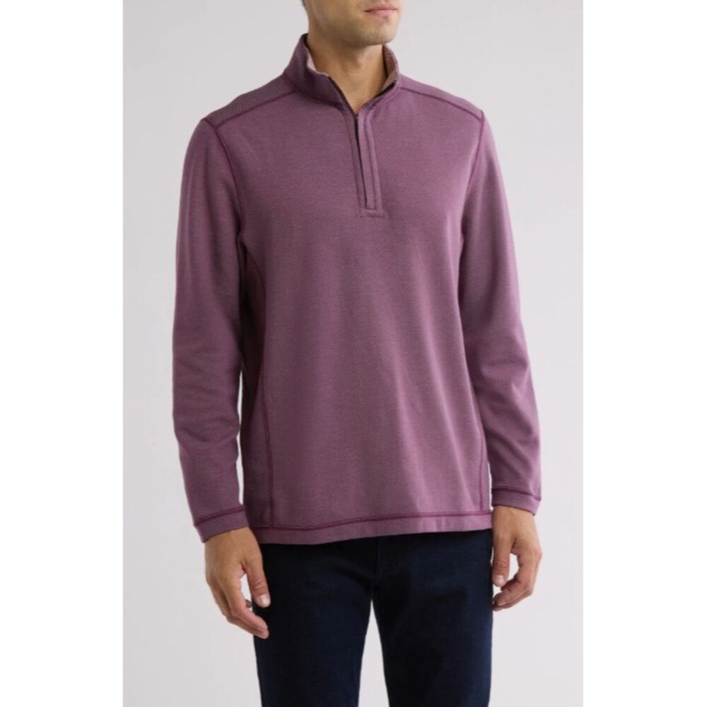 Tommy Bahama Switch It Up Half Zip Sweatshirt Reversible Matte Plum Mens LARGE